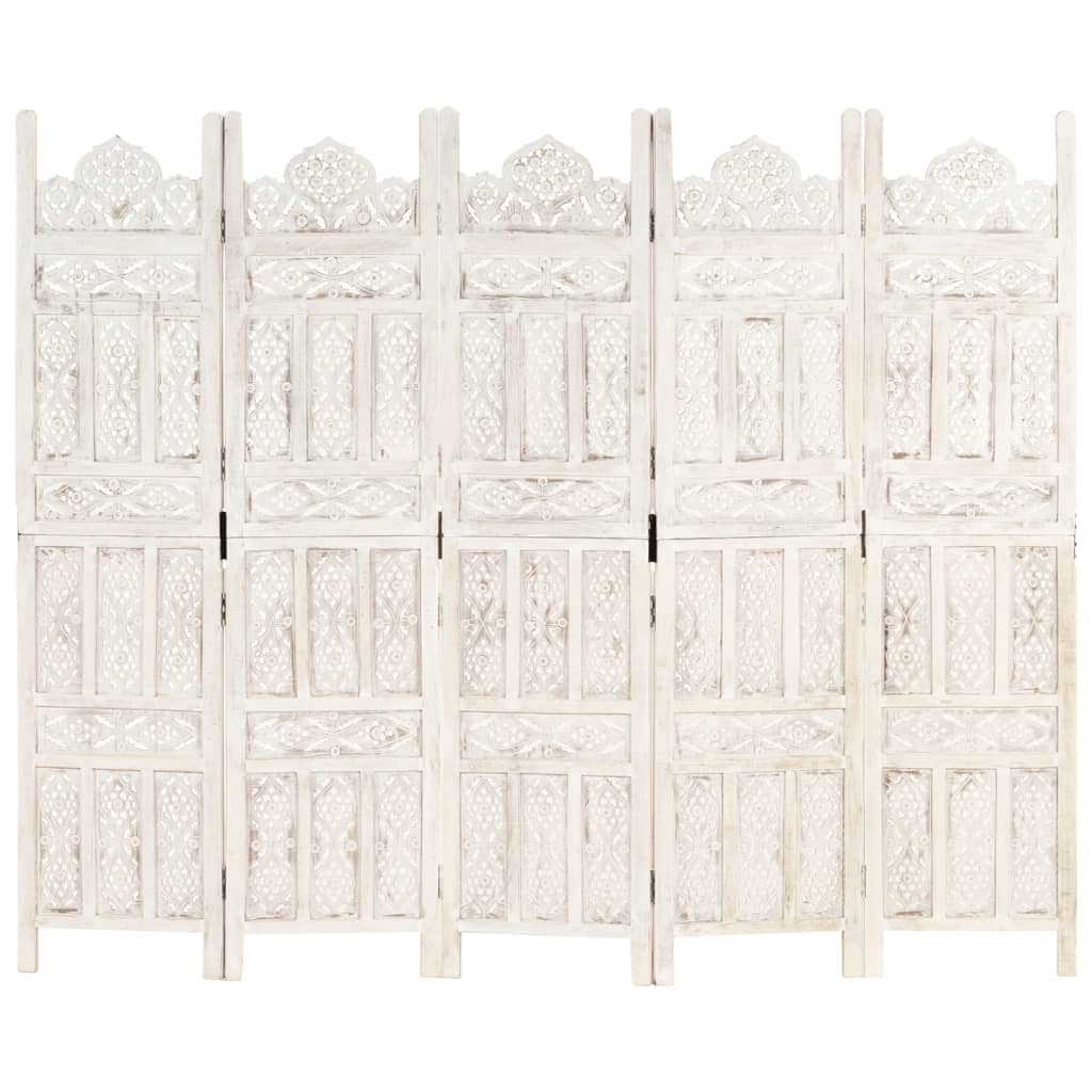 5-piece room divider hand-carved white 200×165cm mango solid wood