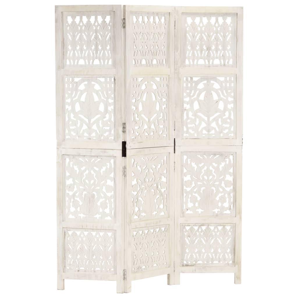 3-piece room divider hand-carved white 120×165cm mango solid wood