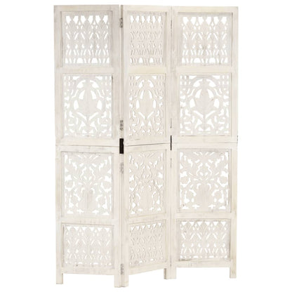 3-piece room divider hand-carved white 120×165cm mango solid wood