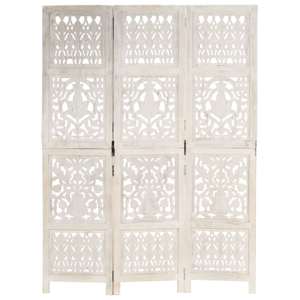 3-piece room divider hand-carved white 120×165cm mango solid wood