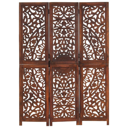 3-piece room divider hand-carved brown 120×165 cm mango wood