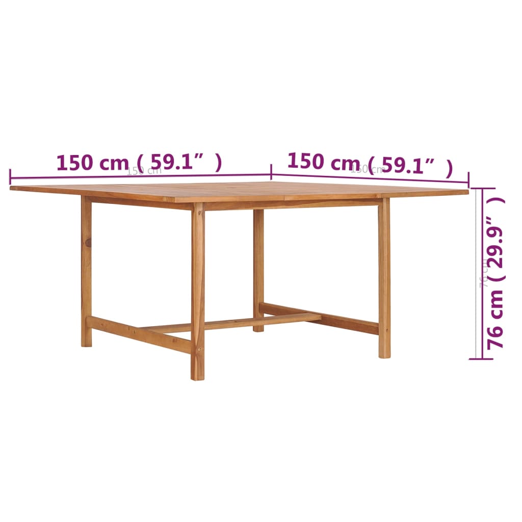 Gartentisch 150x150x76 cm Massivholz Teak