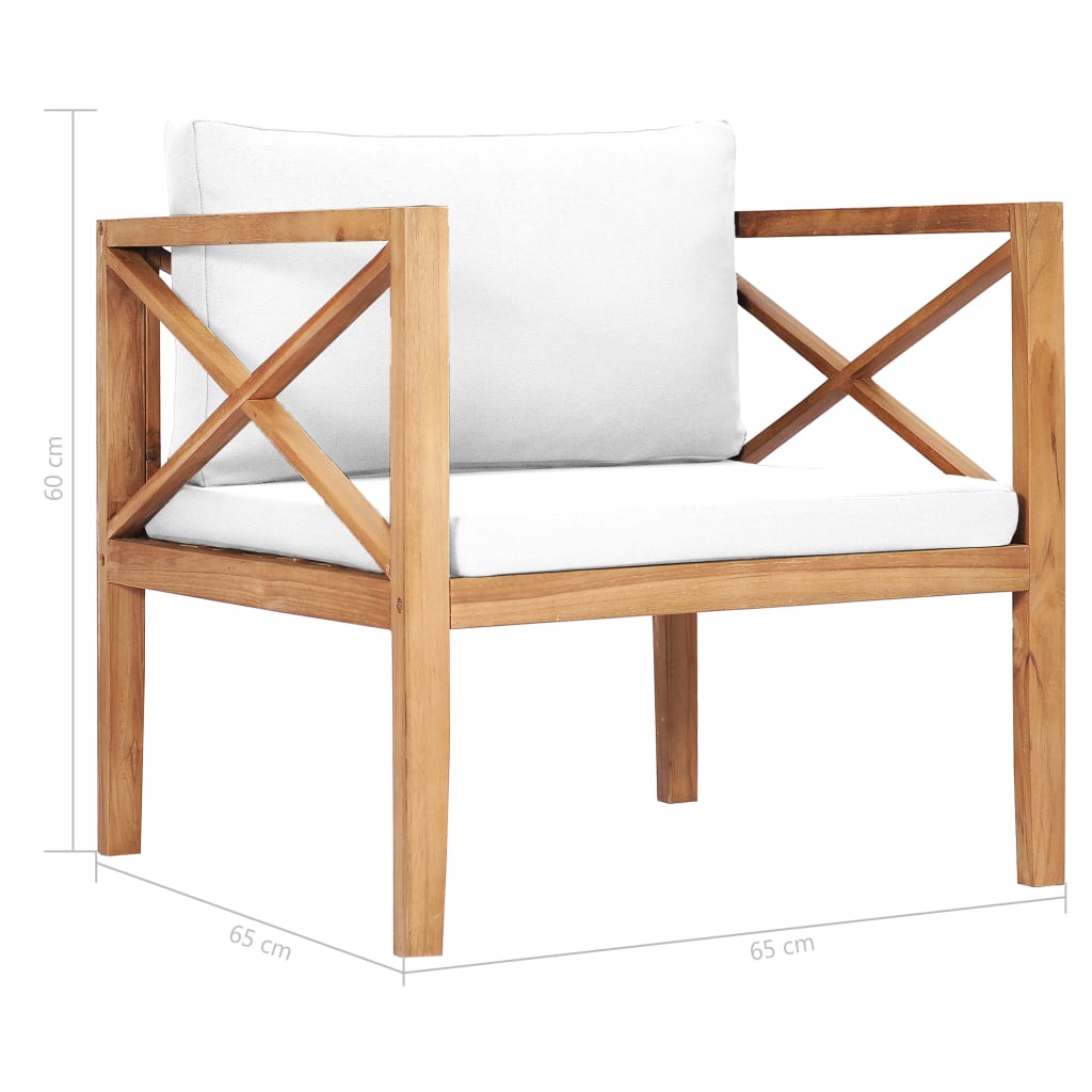 Garden chair with cream white cushions solid teak wood