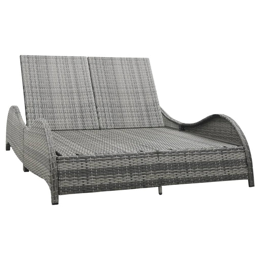 Double sun lounger with cushion poly rattan anthracite