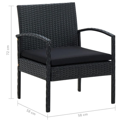 Gartenstuhl mit Kissen Poly Rattan Schwarz