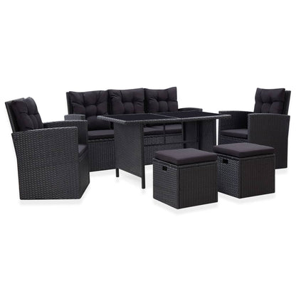 6-tlg. Garten-Lounge-Set mit Kissen Poly Rattan Schwarz