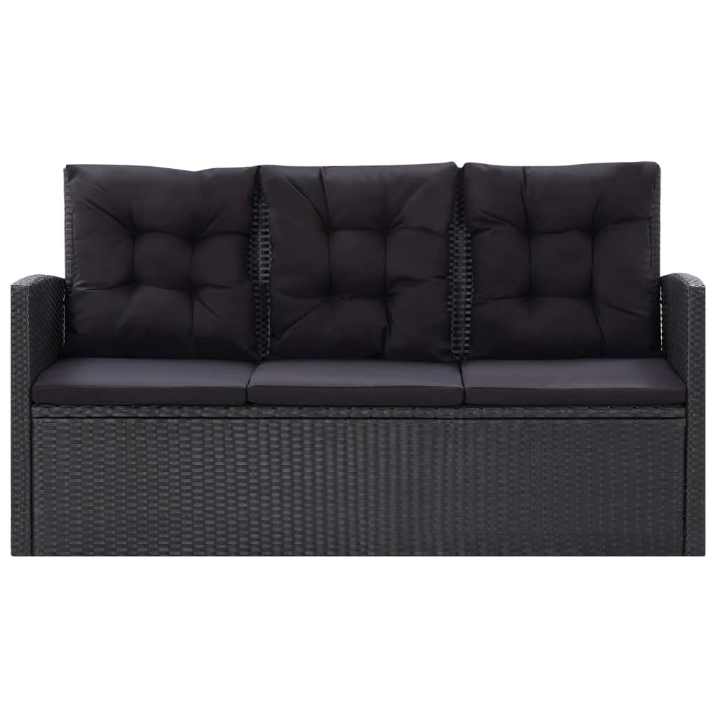 6-tlg. Garten-Lounge-Set mit Kissen Poly Rattan Schwarz