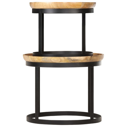 Round side tables 2 pcs. Mango solid wood and steel