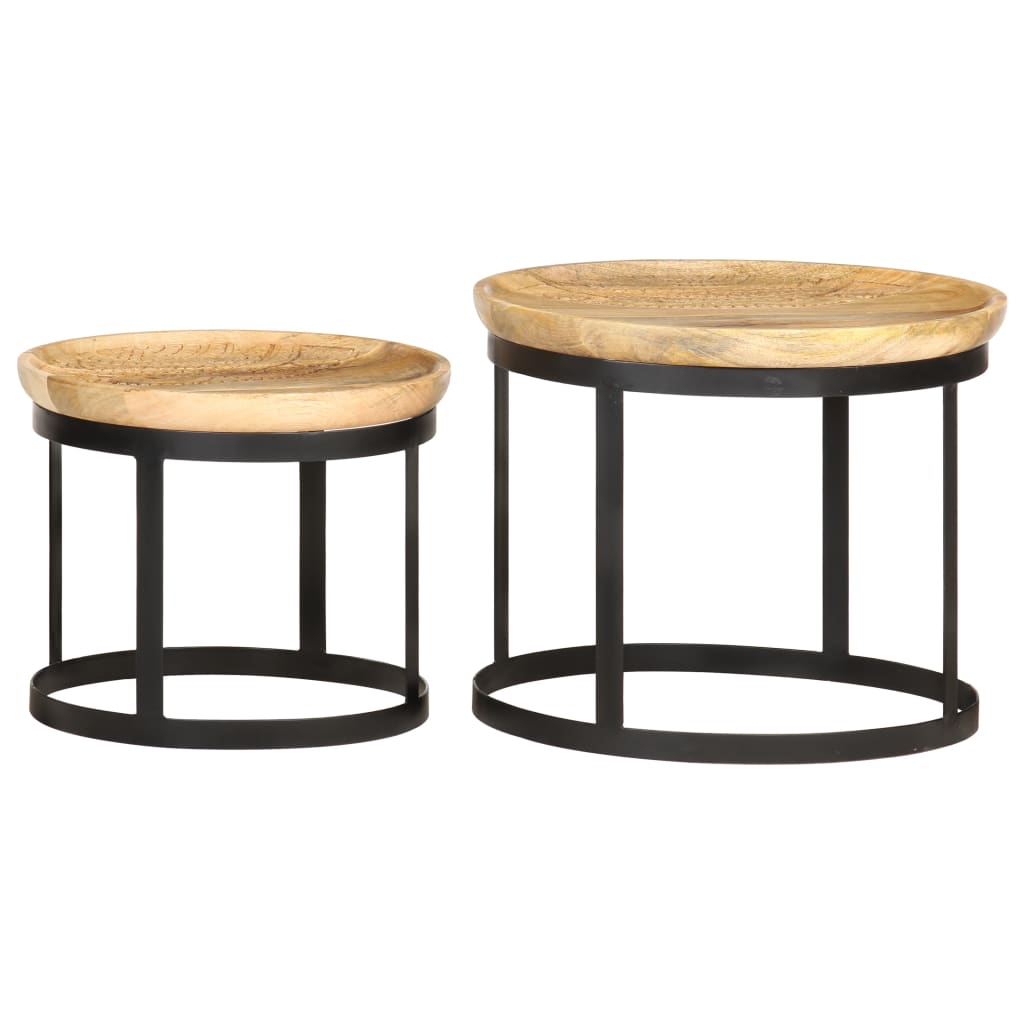 Round side tables 2 pcs. Mango solid wood and steel