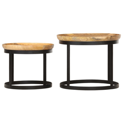 Round side tables 2 pcs. Mango solid wood and steel