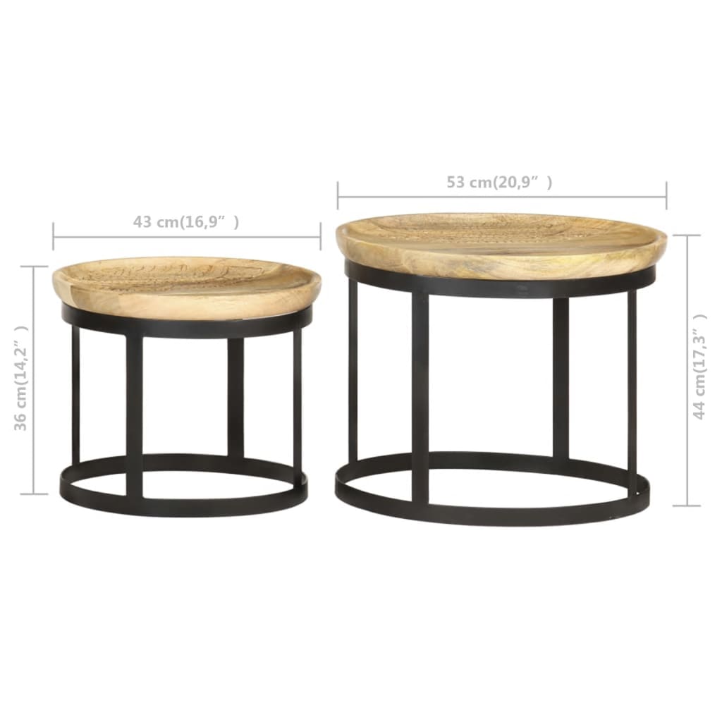 Round side tables 2 pcs. Mango solid wood and steel