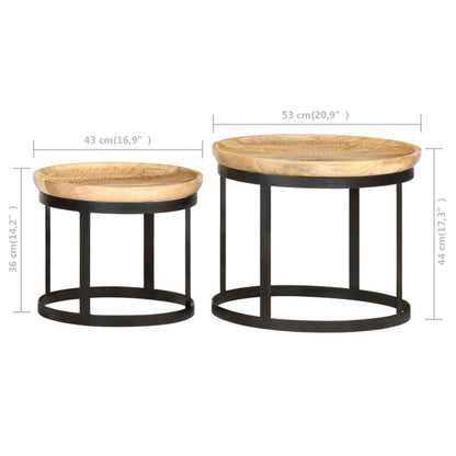 Round side tables 2 pcs. Mango solid wood and steel