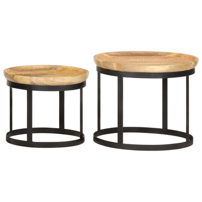 Round side tables 2 pcs. Mango solid wood and steel