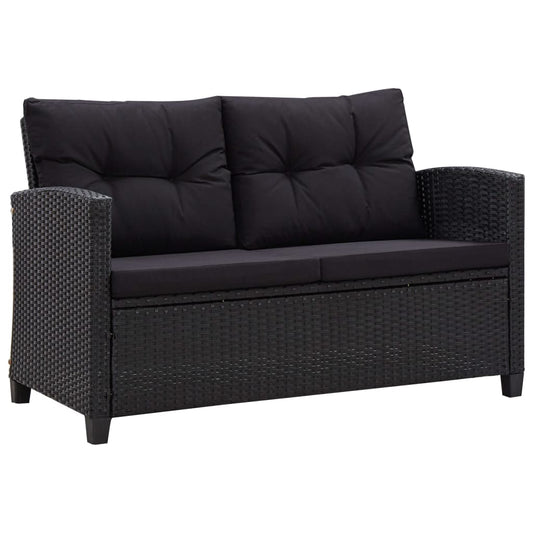 2-Sitzer-Gartensofa mit Kissen Schwarz 124 cm Poly Rattan