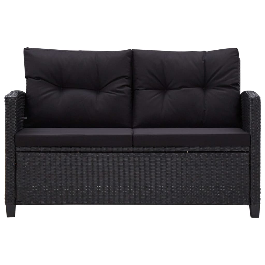 2-Sitzer-Gartensofa mit Kissen Schwarz 124 cm Poly Rattan