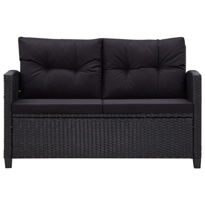 2-Sitzer-Gartensofa mit Kissen Schwarz 124 cm Poly Rattan