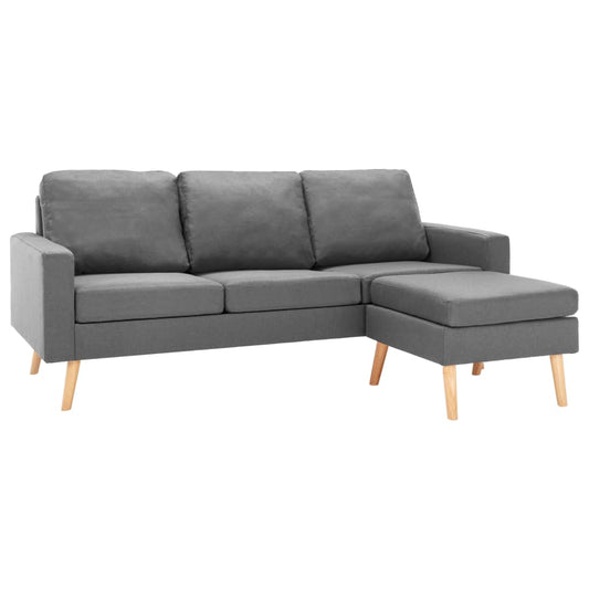 3-seater sofa with footstool light grey fabric