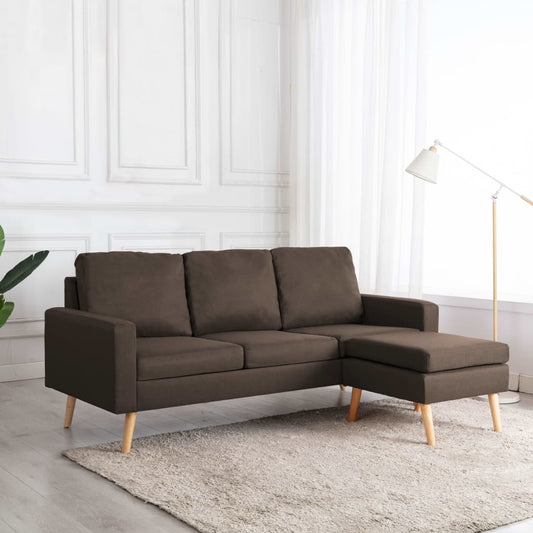 3-Sitzer-Sofa mit Hocker Braun Stoff