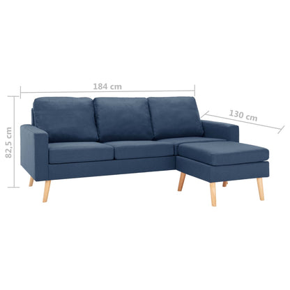 3-Sitzer-Sofa mit Hocker Blau Stoff