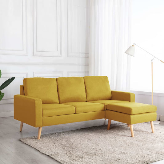 3-Sitzer-Sofa mit Hocker Gelb Stoff