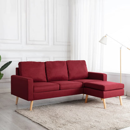 3-Sitzer-Sofa mit Hocker Weinrot Stoff