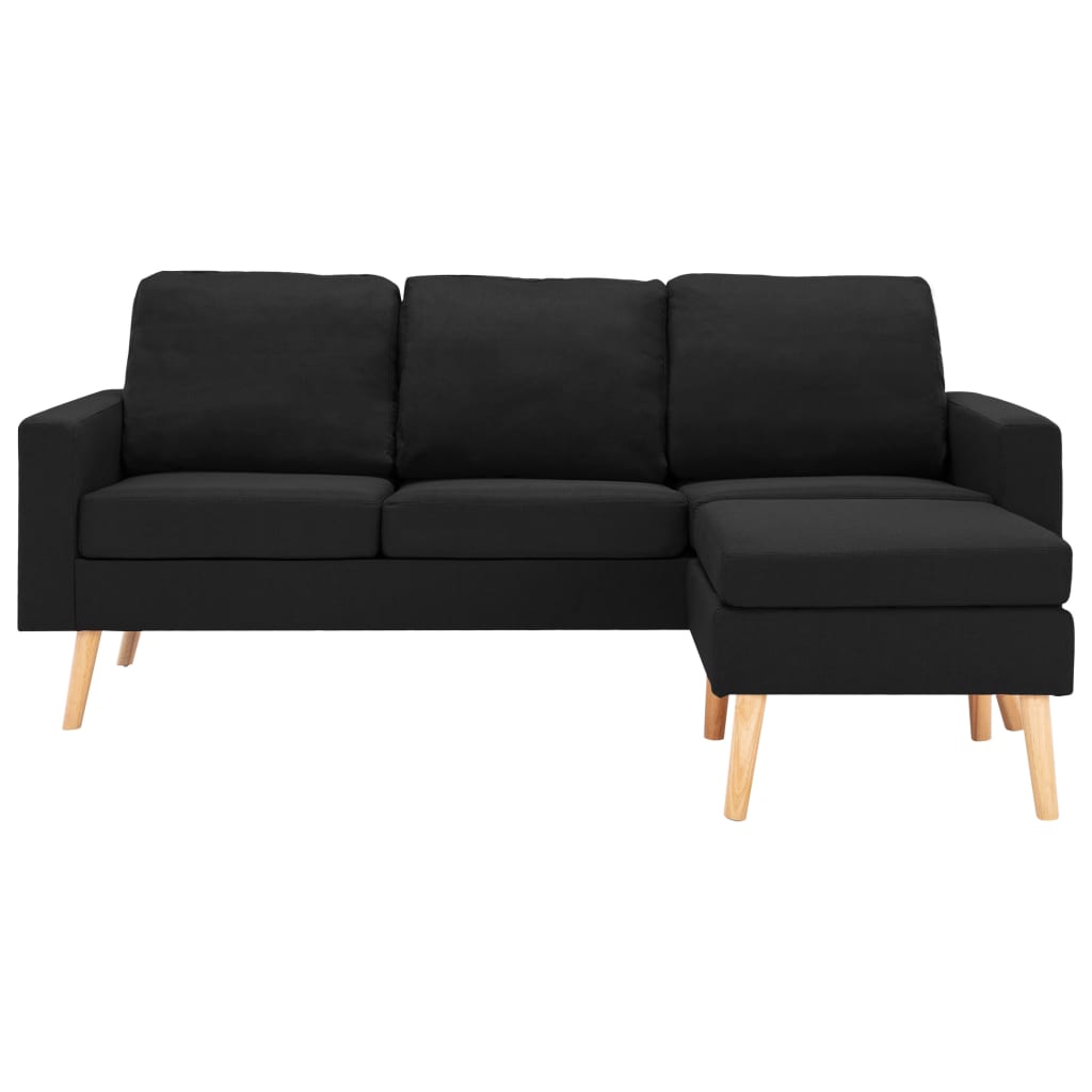 3-Sitzer-Sofa mit Hocker Schwarz Stoff