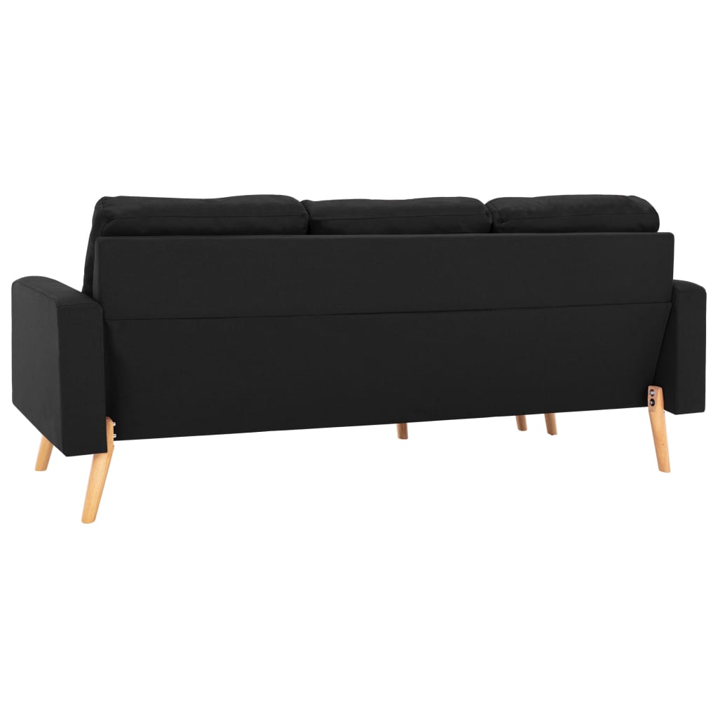 3-Sitzer-Sofa mit Hocker Schwarz Stoff