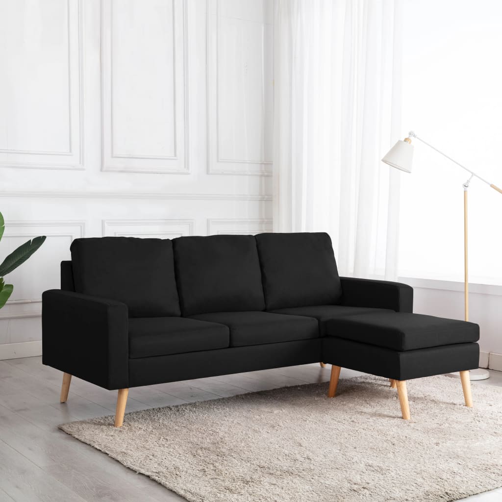 3-Sitzer-Sofa mit Hocker Schwarz Stoff