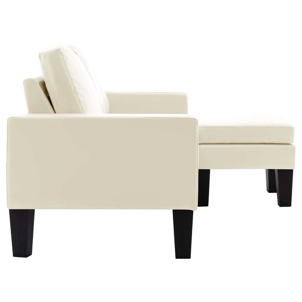 3-Sitzer-Sofa mit Hocker Creme Kunstleder