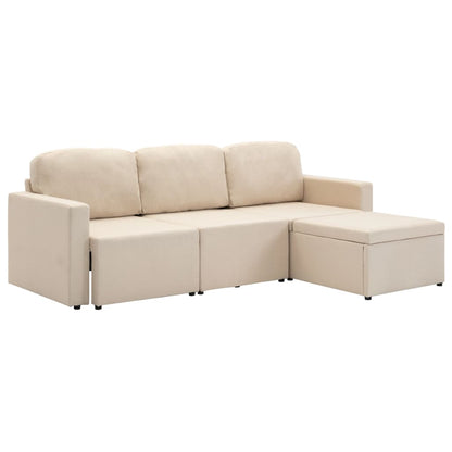 Modulares 3-Sitzer-Schlafsofa Creme Stoff