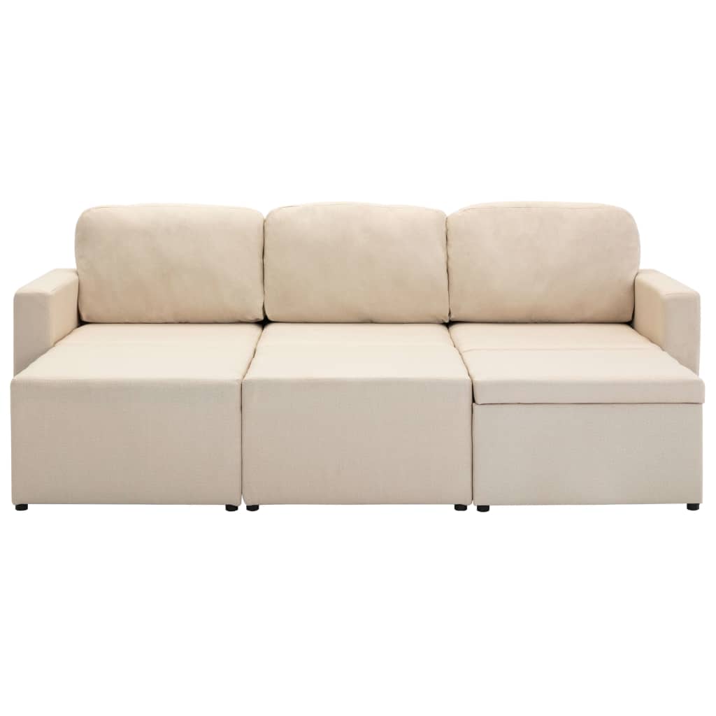 Modulares 3-Sitzer-Schlafsofa Creme Stoff