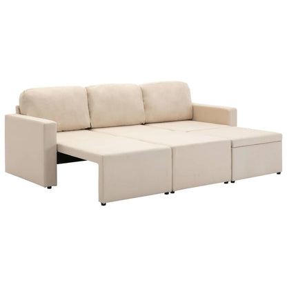 Modulares 3-Sitzer-Schlafsofa Creme Stoff