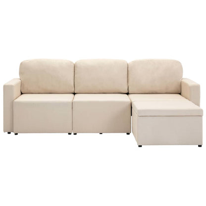 Modulares 3-Sitzer-Schlafsofa Creme Stoff