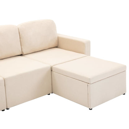 Modulares 3-Sitzer-Schlafsofa Creme Stoff