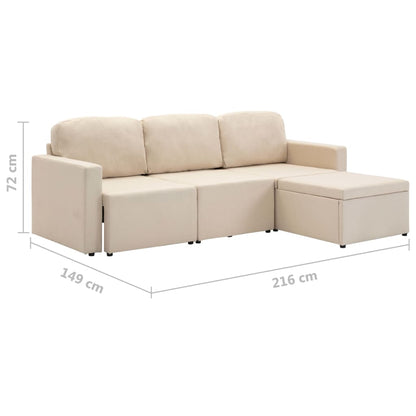 Modulares 3-Sitzer-Schlafsofa Creme Stoff