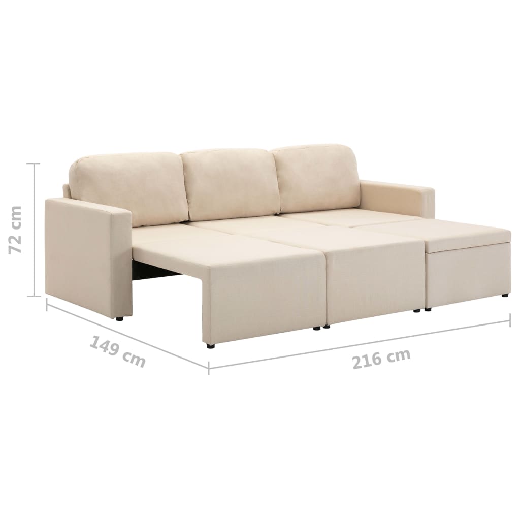 Modulares 3-Sitzer-Schlafsofa Creme Stoff