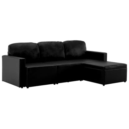 Modulares 3-Sitzer Schlafsofa Schwarz Kunstleder