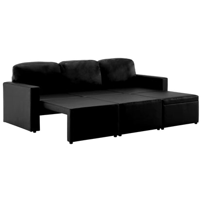 Modulares 3-Sitzer Schlafsofa Schwarz Kunstleder