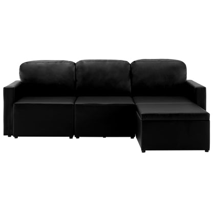 Modulares 3-Sitzer Schlafsofa Schwarz Kunstleder