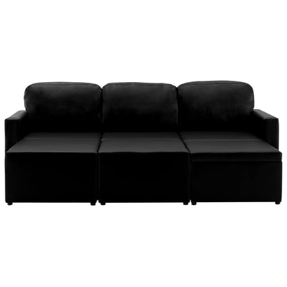 Modulares 3-Sitzer Schlafsofa Schwarz Kunstleder