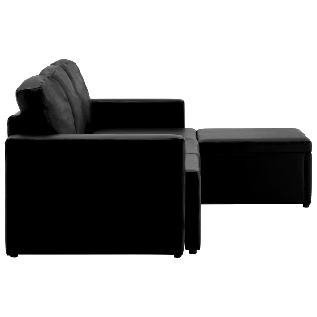 Modulares 3-Sitzer Schlafsofa Schwarz Kunstleder