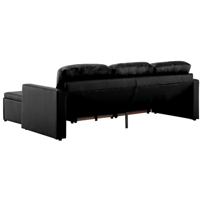 Modulares 3-Sitzer Schlafsofa Schwarz Kunstleder