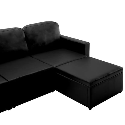 Modulares 3-Sitzer Schlafsofa Schwarz Kunstleder