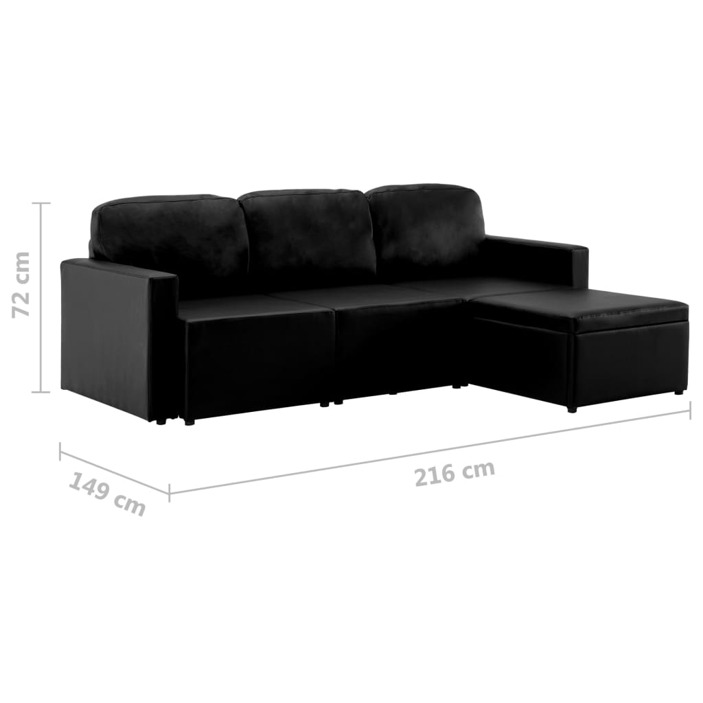 Modulares 3-Sitzer Schlafsofa Schwarz Kunstleder