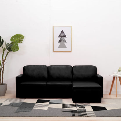 Modulares 3-Sitzer Schlafsofa Schwarz Kunstleder