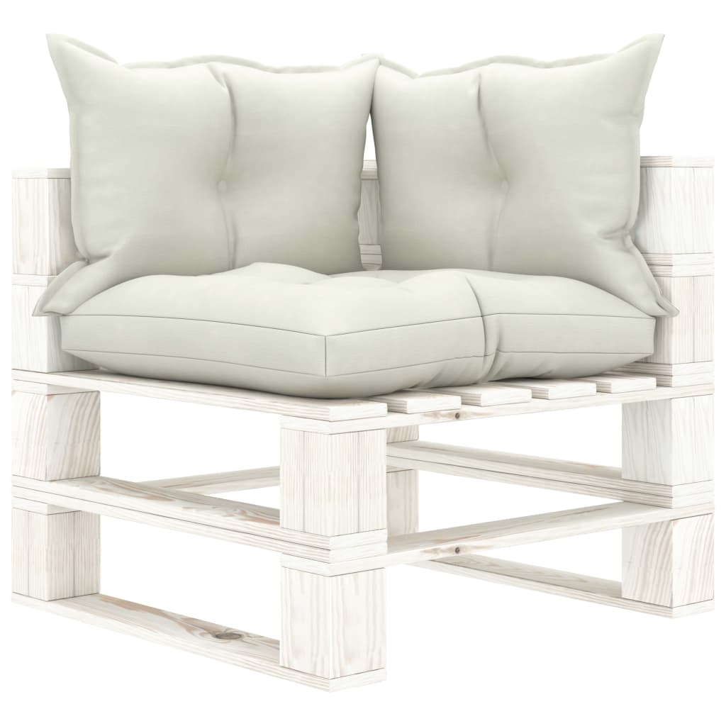 Garten-Paletten-Ecksofa mit Kissen in Beige Holz