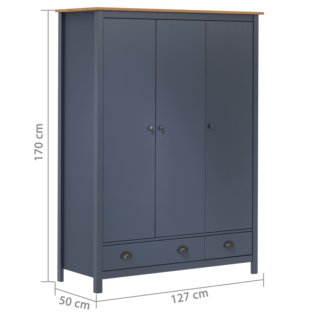 Kleiderschrank mit 3 Türen Hill Grau 127x50x170 cm Kiefernholz