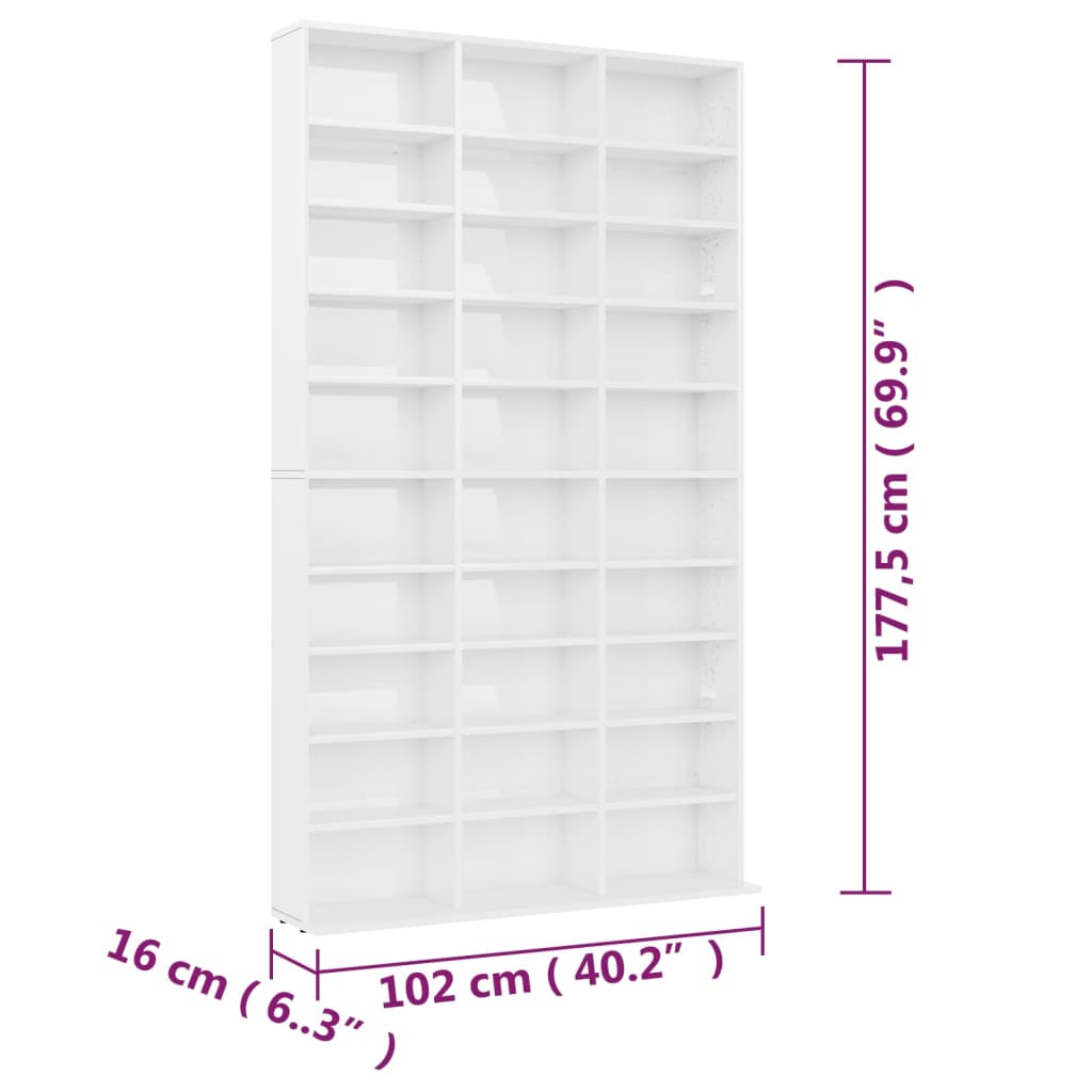 CD-Schrank Hochglanz-Weiß 102x16x177,5 cm Holzwerkstoff