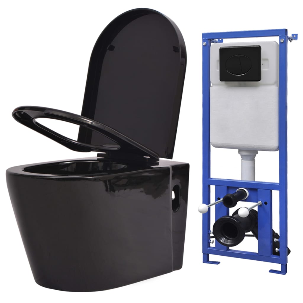 Wall-hung toilet with concealed cistern ceramic black