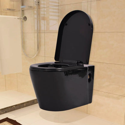 Wall-hung toilet with concealed cistern ceramic black